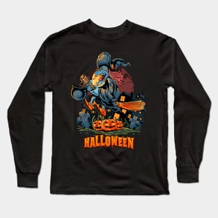 Halloween witch with pumpkin Long Sleeve T-Shirt